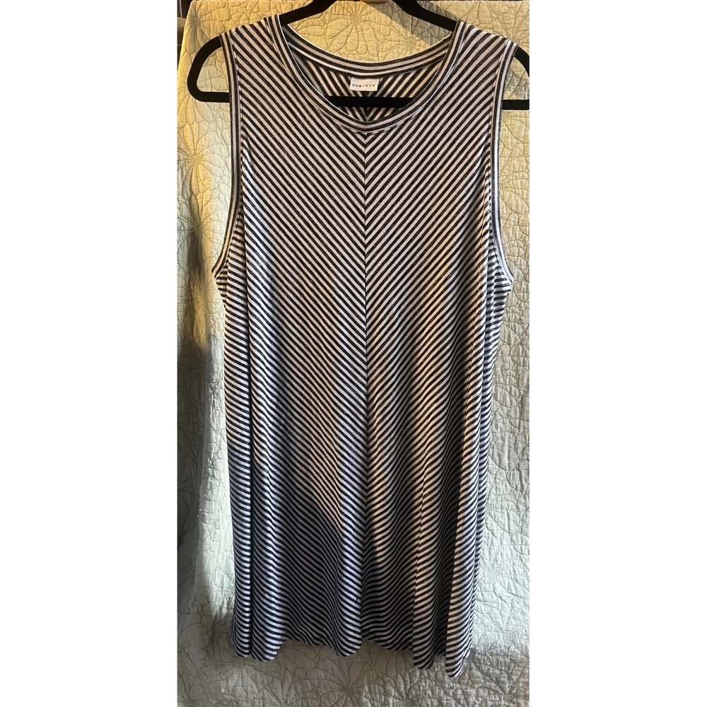 Plus Ava & Viv Black White Striped Sleeveless Knit A-Line Dress - 3X